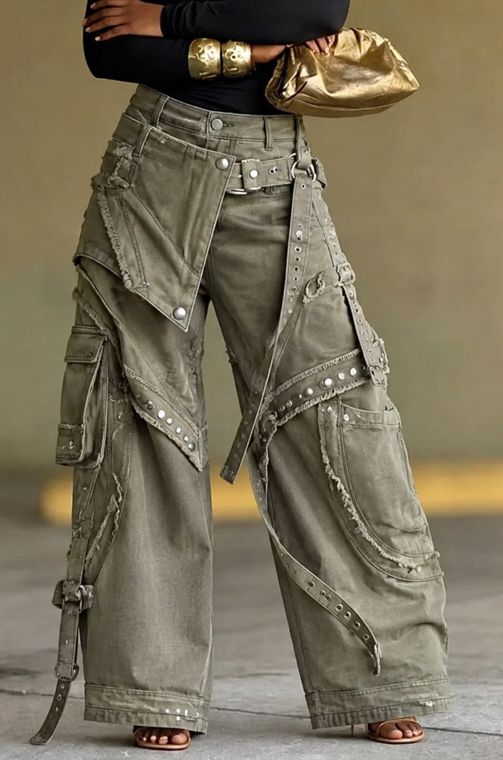 Patchwork Wide Leg Cargo Pants, view 1