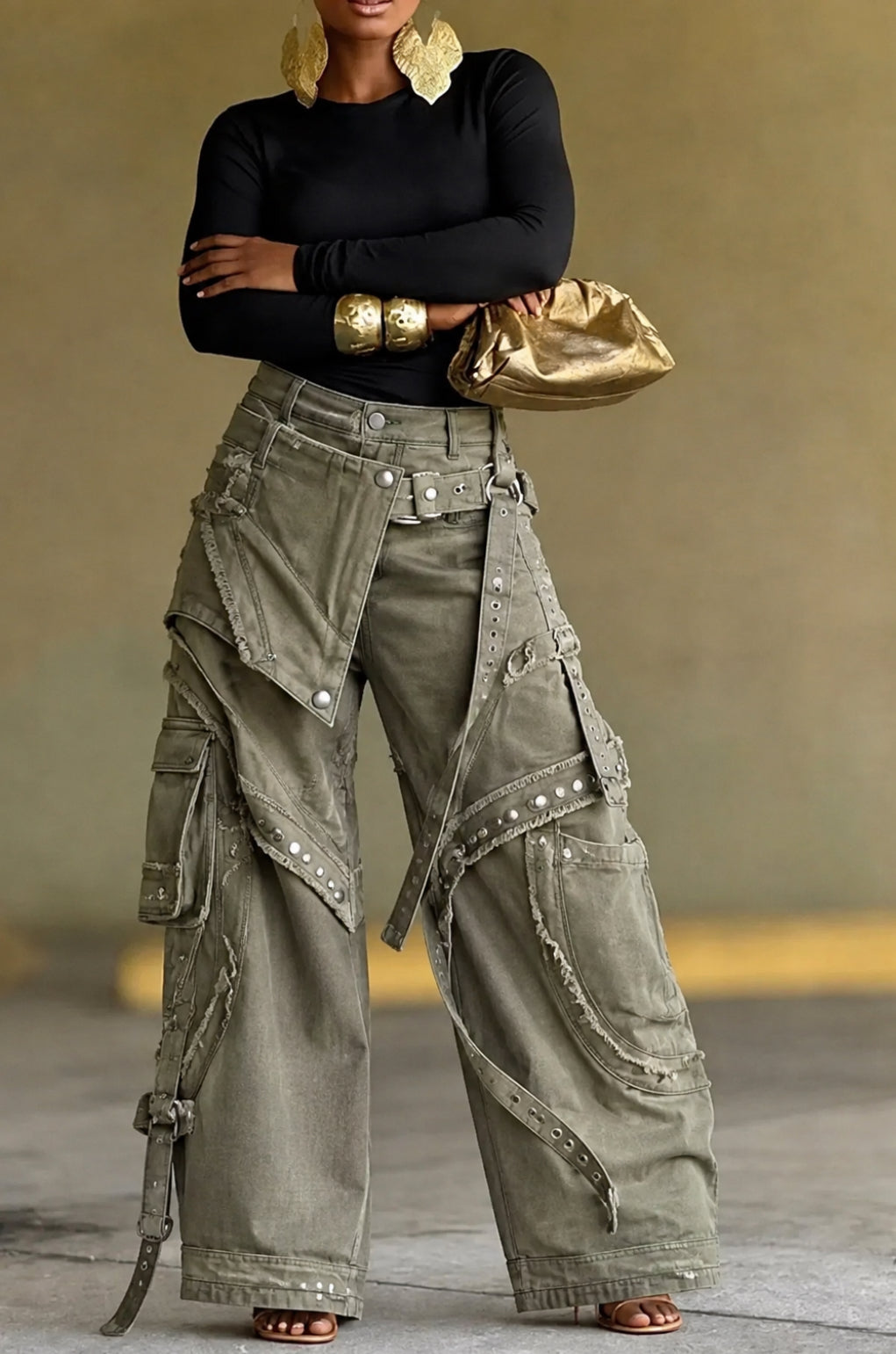 Patchwork Wide Leg Cargo Pants, view 2