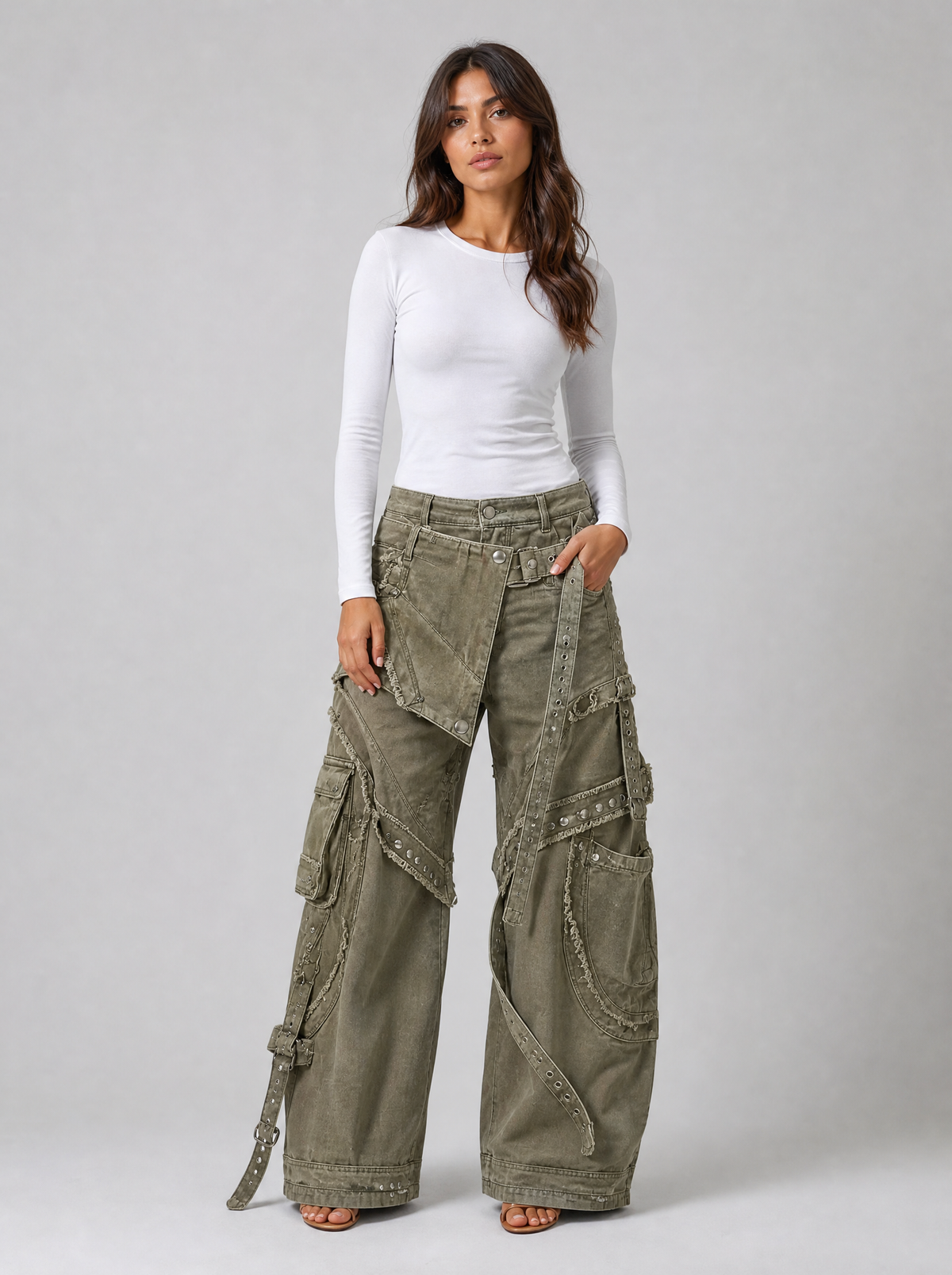 Patchwork Wide Leg Cargo Pants, main photo