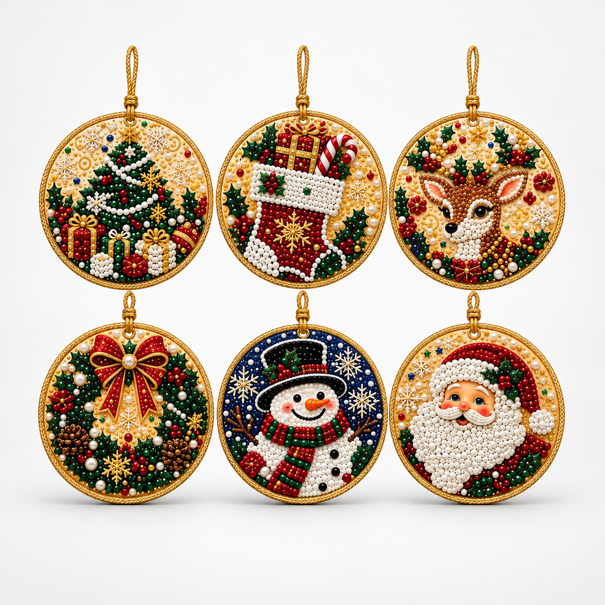 Pearl and Gemstone Christmas Ornament Kit, Style A - 6pcs