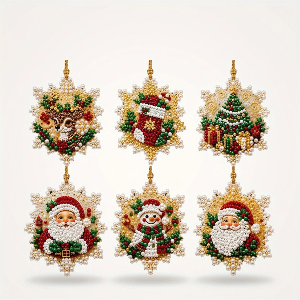 Pearl and Gemstone Christmas Ornament Kit, Style B - 6pcs
