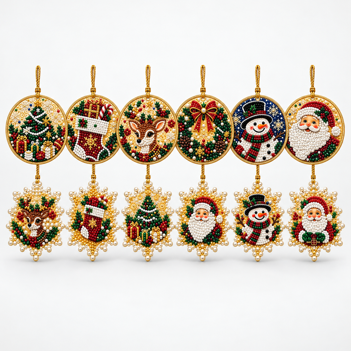 Pearl and Gemstone Christmas Ornament Kit, Complete Christmas Collection - 12pcs
