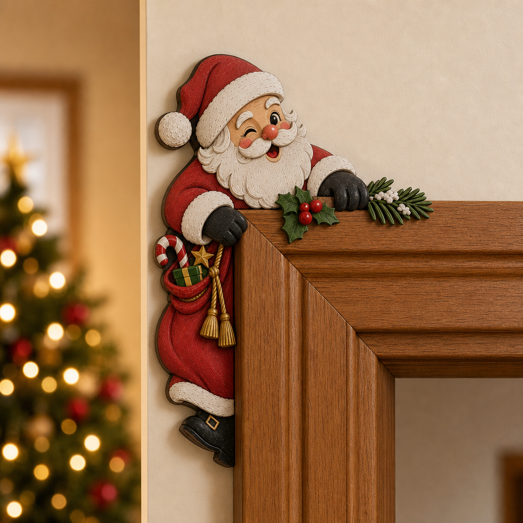 Peekaboo Santa Christmas Doorway Corner Decoration, view 1