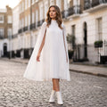Pleated Cape Sleeve Midi Dress, view 2