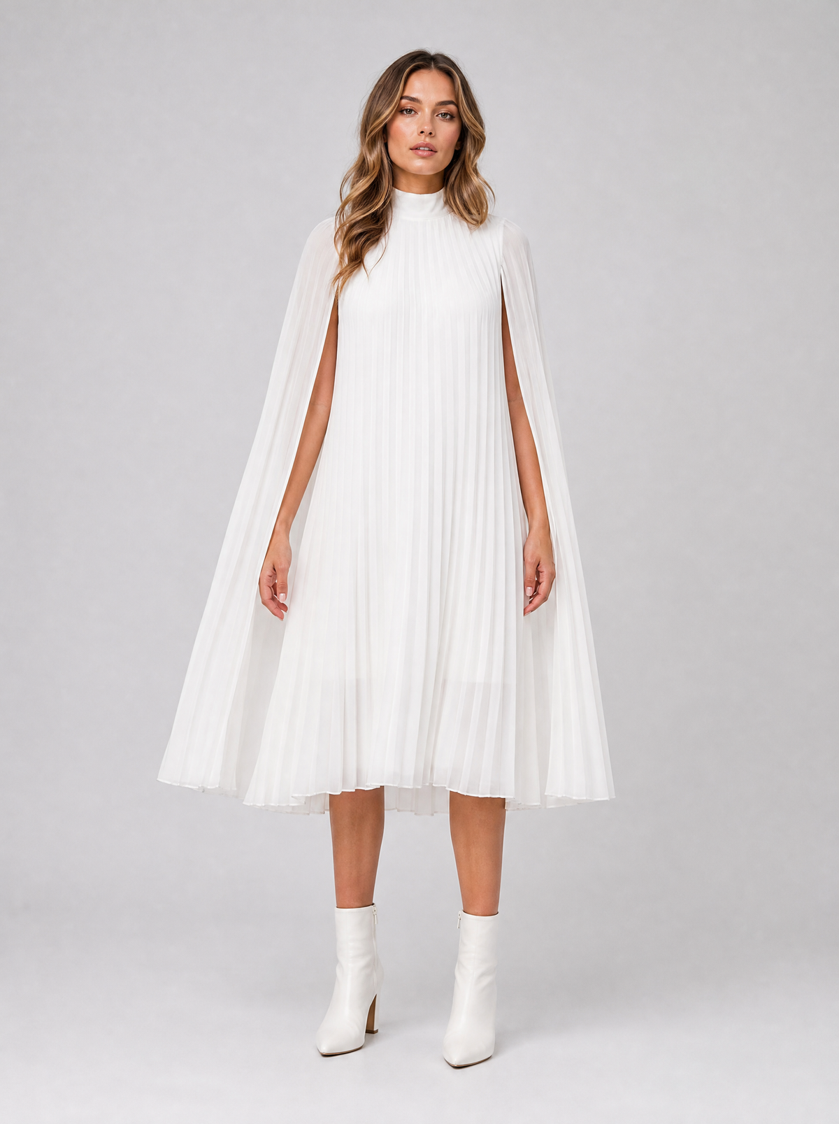 Pleated Cape Sleeve Midi Dress, main photo