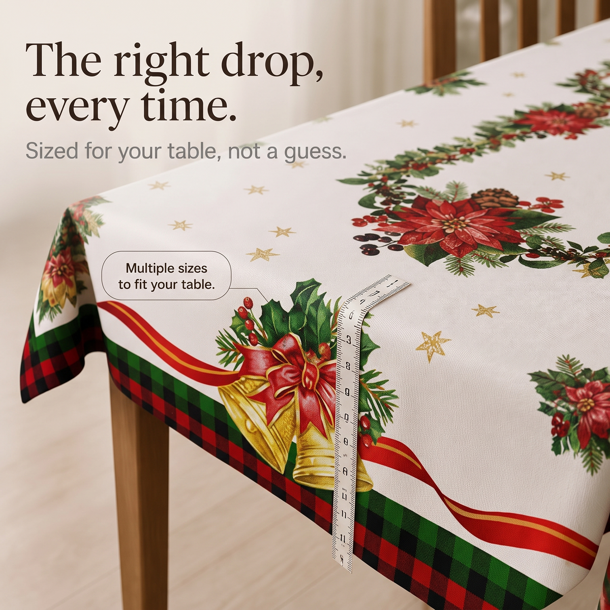 Poinsettia Print Christmas Tablecloth, view 5