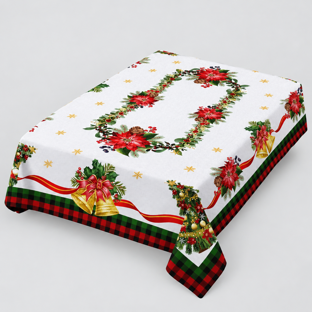 Poinsettia Print Christmas Tablecloth product photo