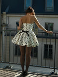Polka Dot Bow Mini Dress in white