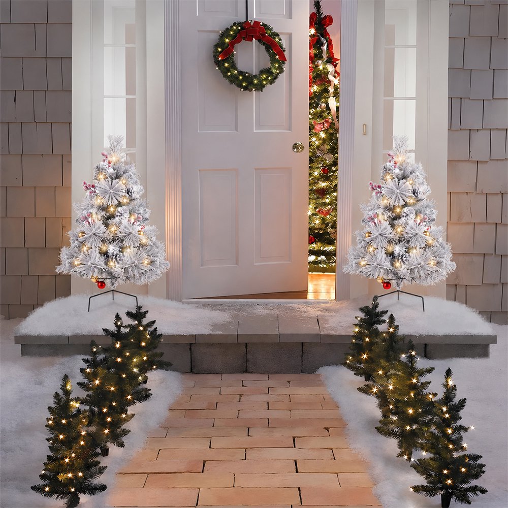 Pre-Lit Mini Christmas Trees, Set of 2, view 3
