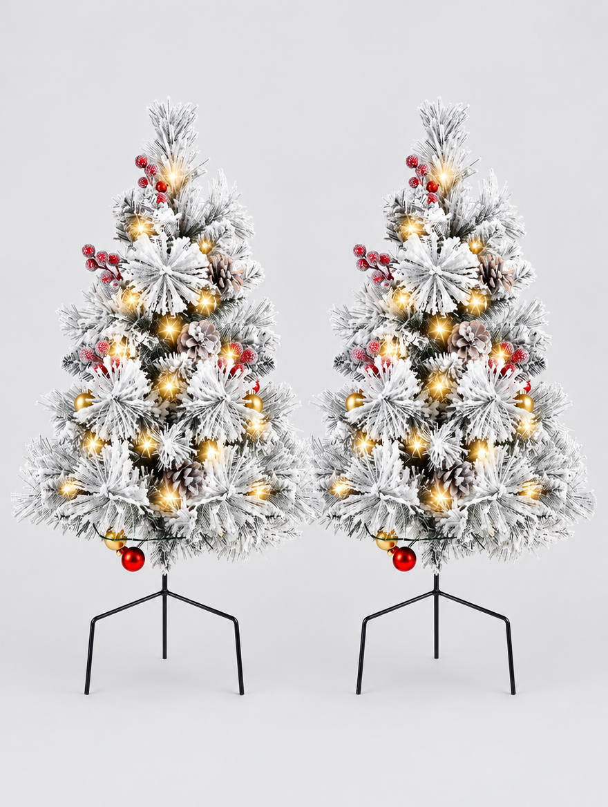 Pre-Lit Mini Christmas Trees, Set of 2 product photo