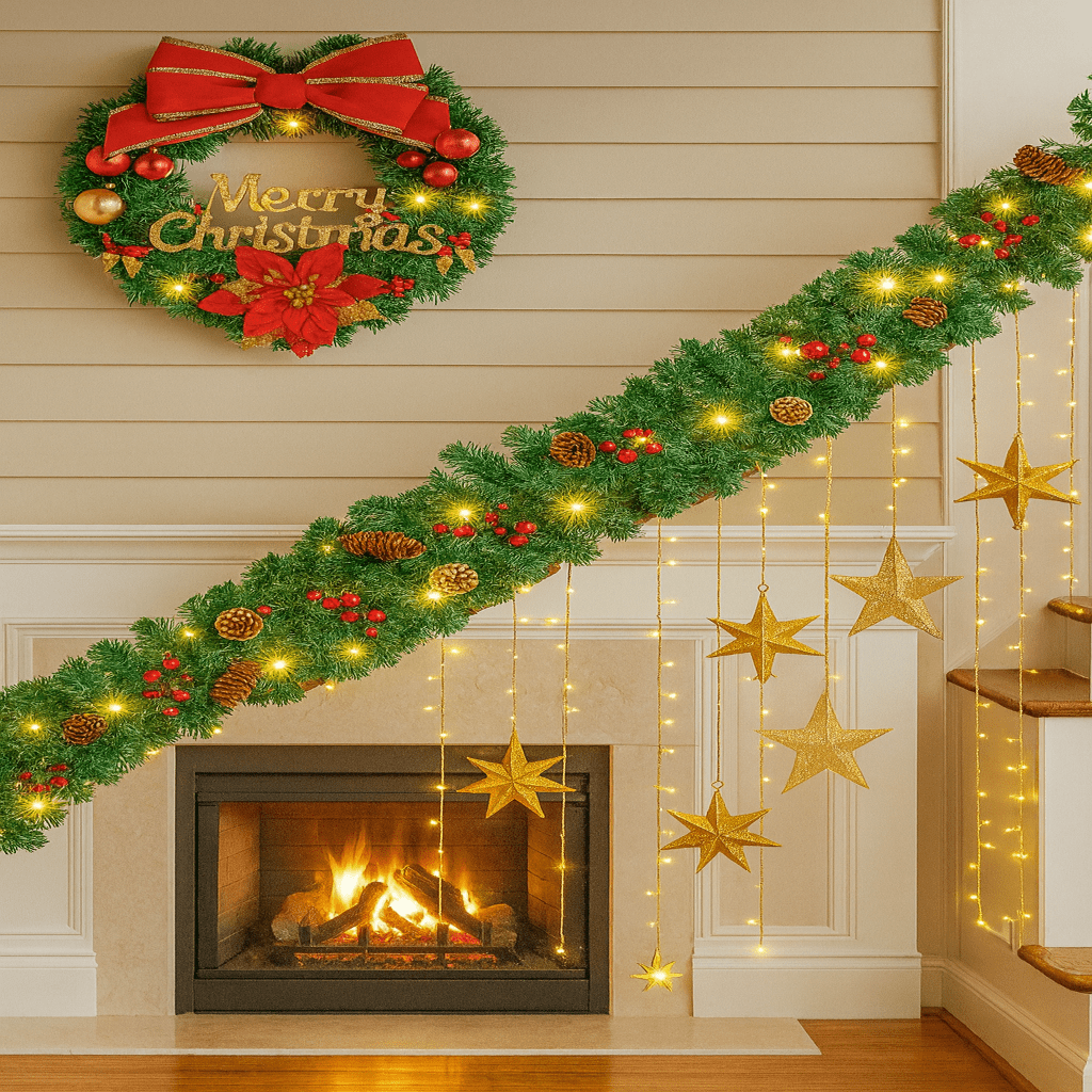 Pre-Lit Pine Cone and Berry Garland, view 1