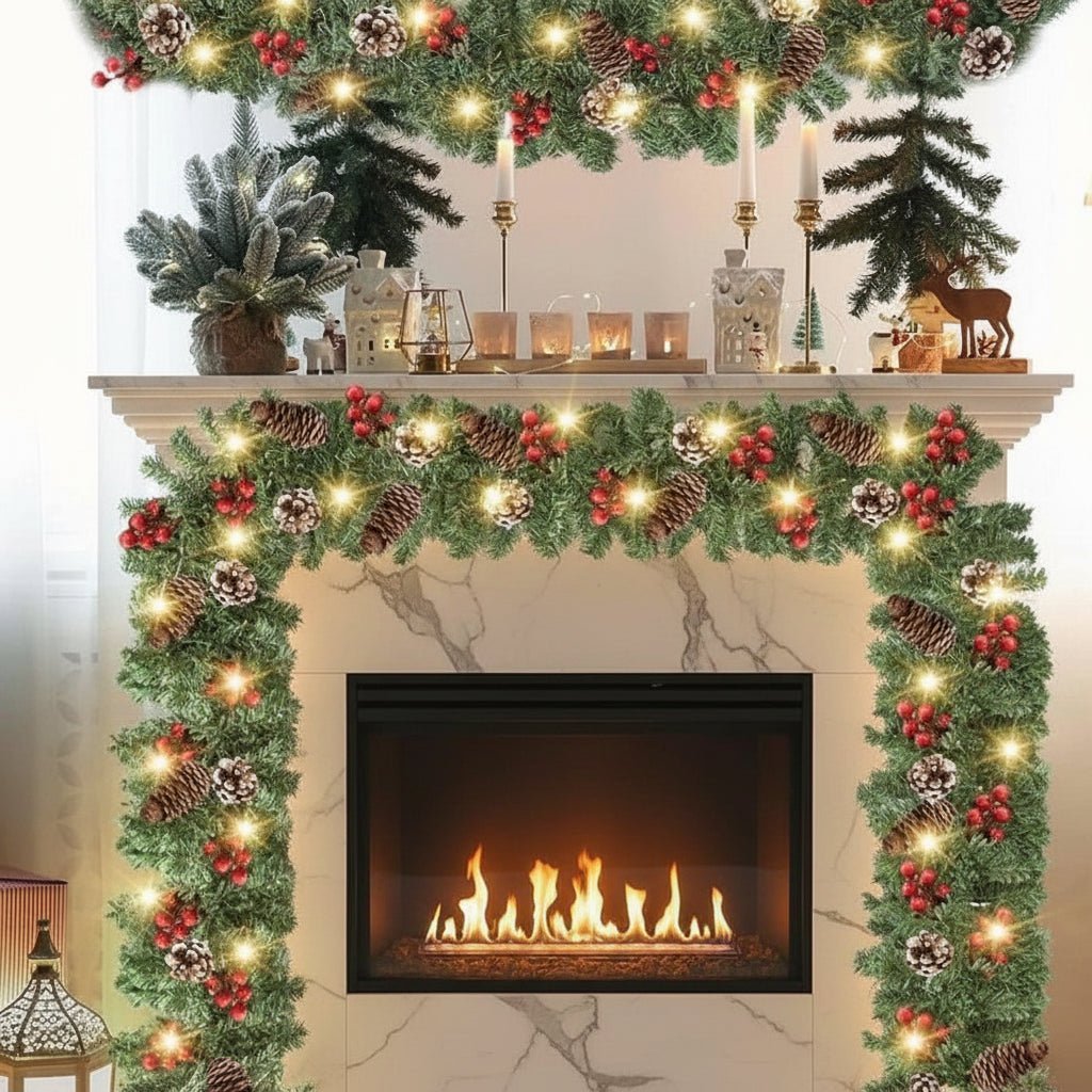 Pre-Lit Pine Cone and Berry Garland, view 2