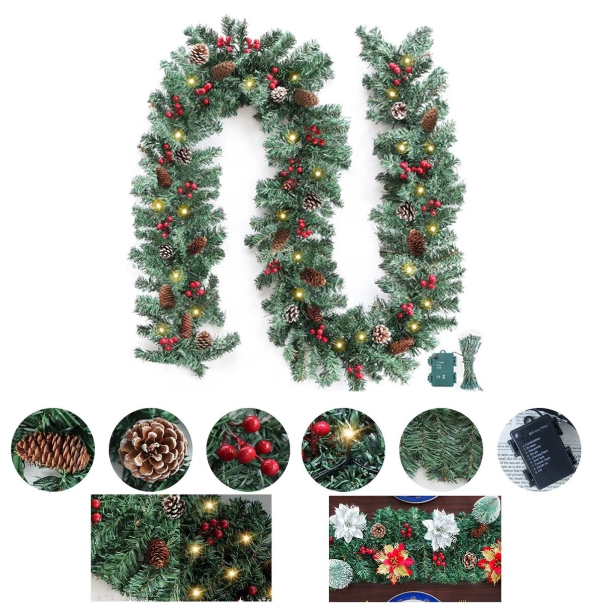 Pre-Lit Pine Cone and Berry Garland, view 4