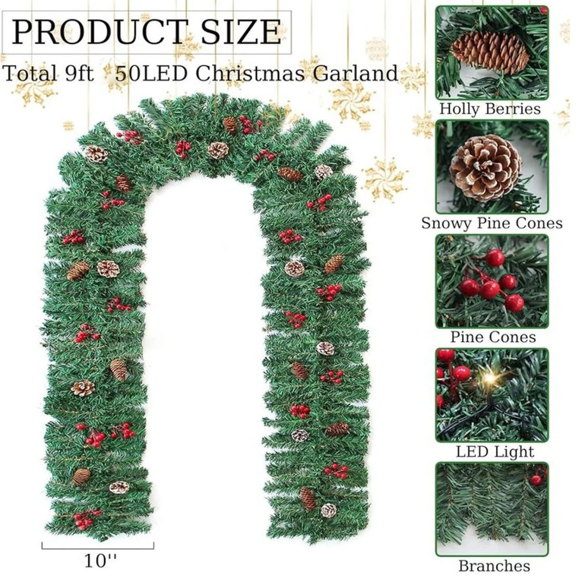 Pre-Lit Pine Cone and Berry Garland, view 6