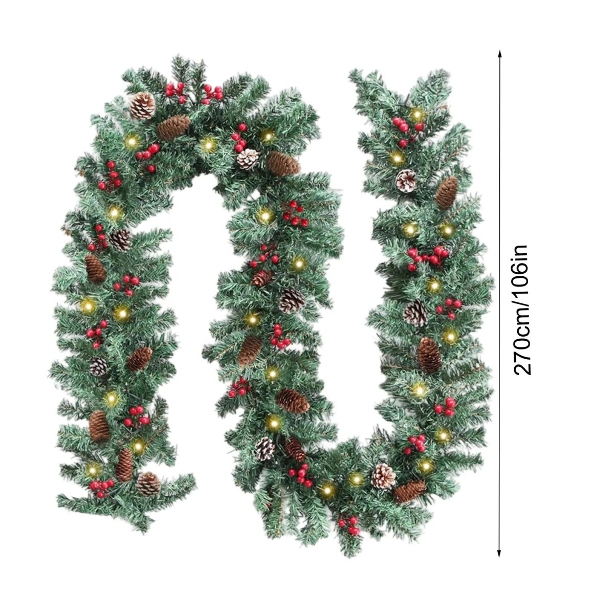 Pre-Lit Pine Cone and Berry Garland, view 8