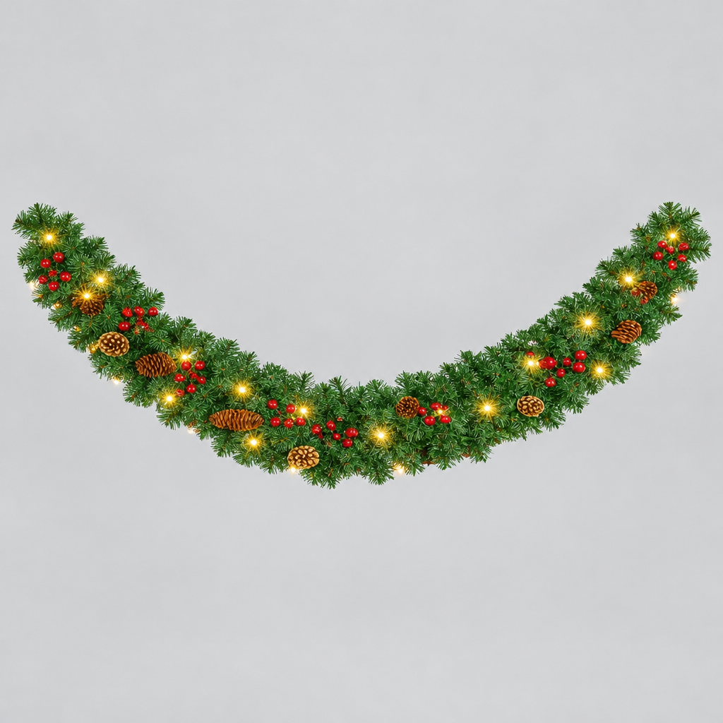 Pre-Lit Pine Cone and Berry Garland product photo