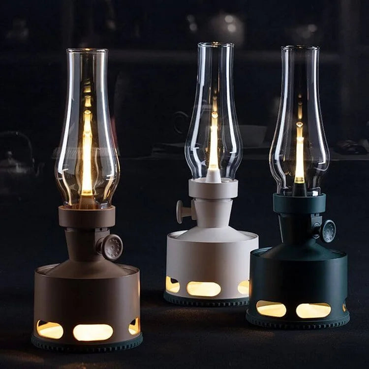 Three vintage style LED lanterns in a row