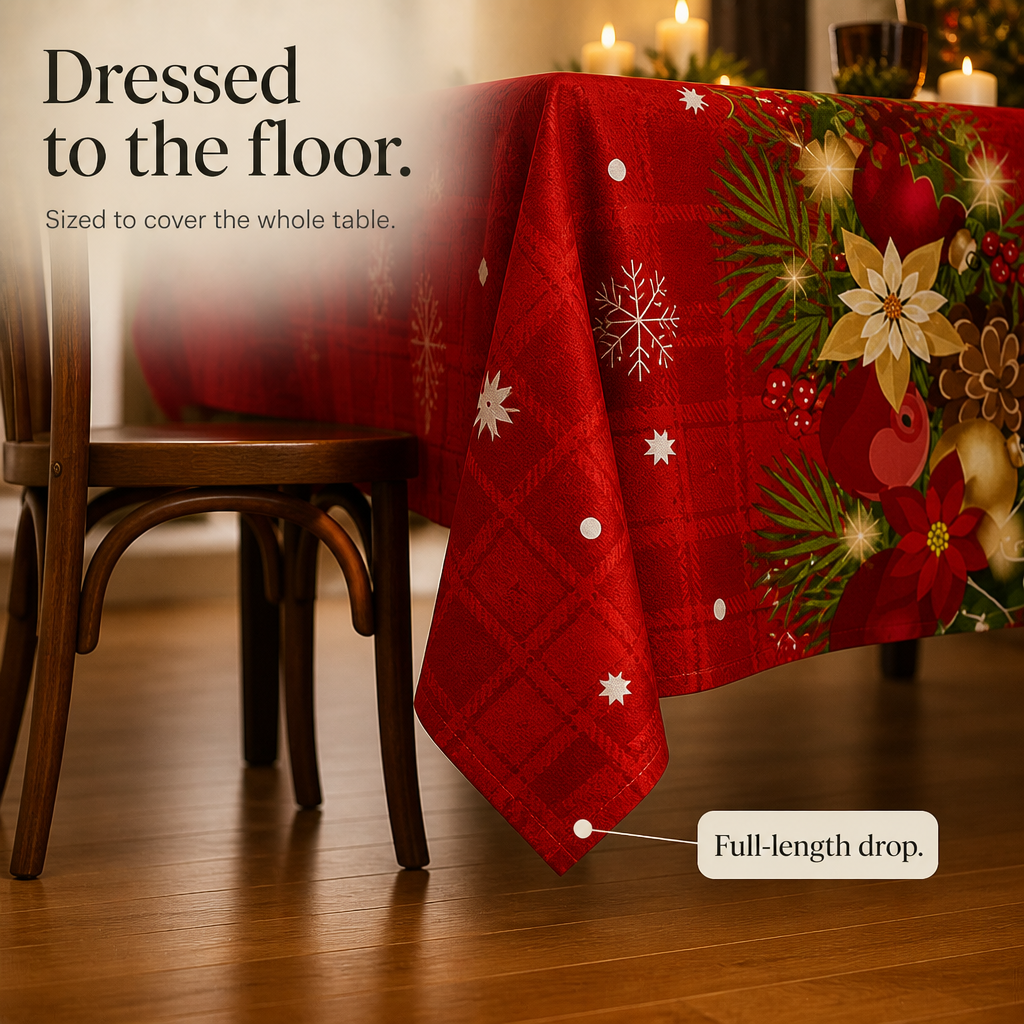 Red Holiday Print Tablecloth, view 10