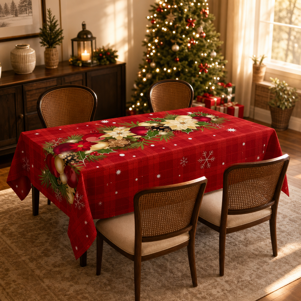 Red Holiday Print Tablecloth, view 2