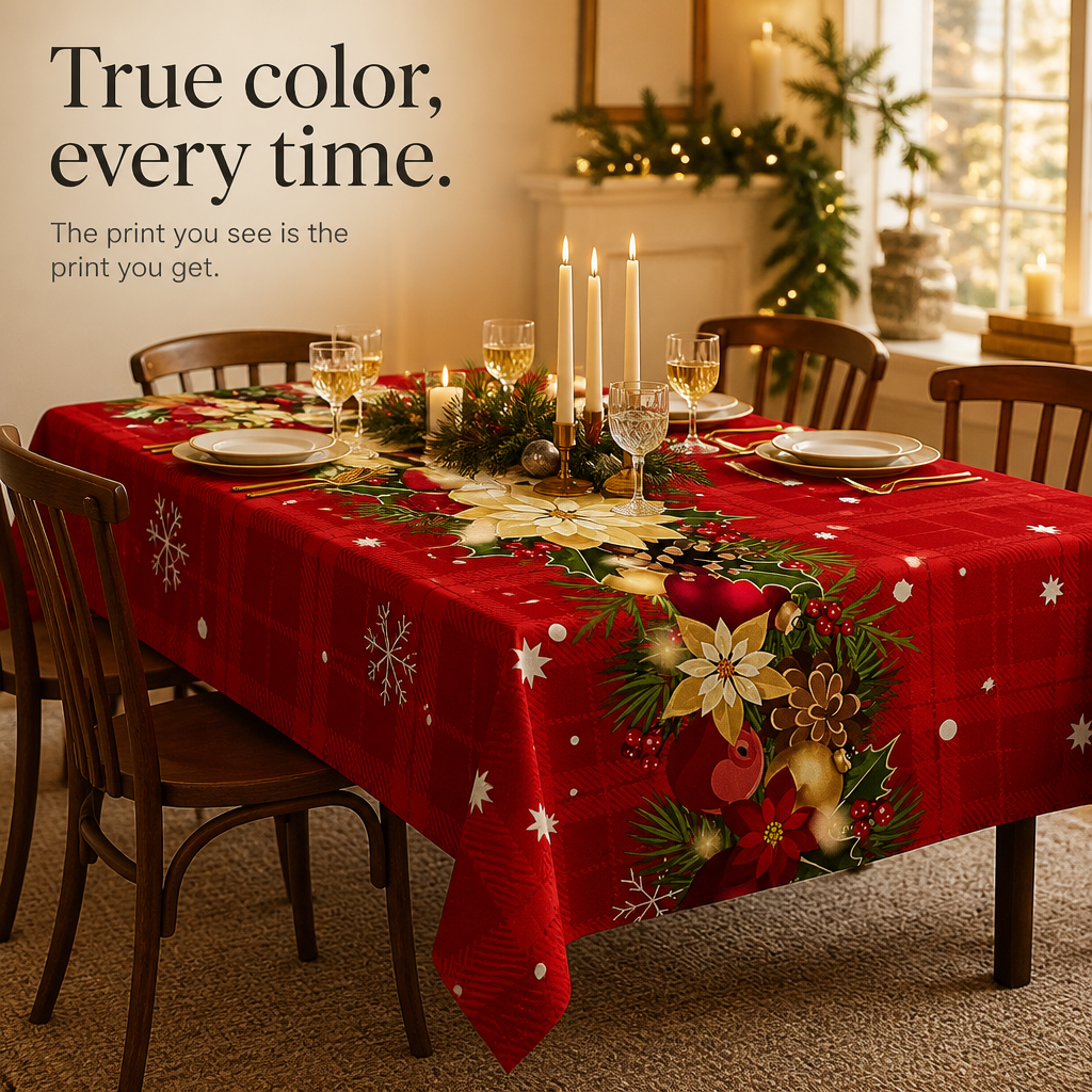 Red Holiday Print Tablecloth, view 7