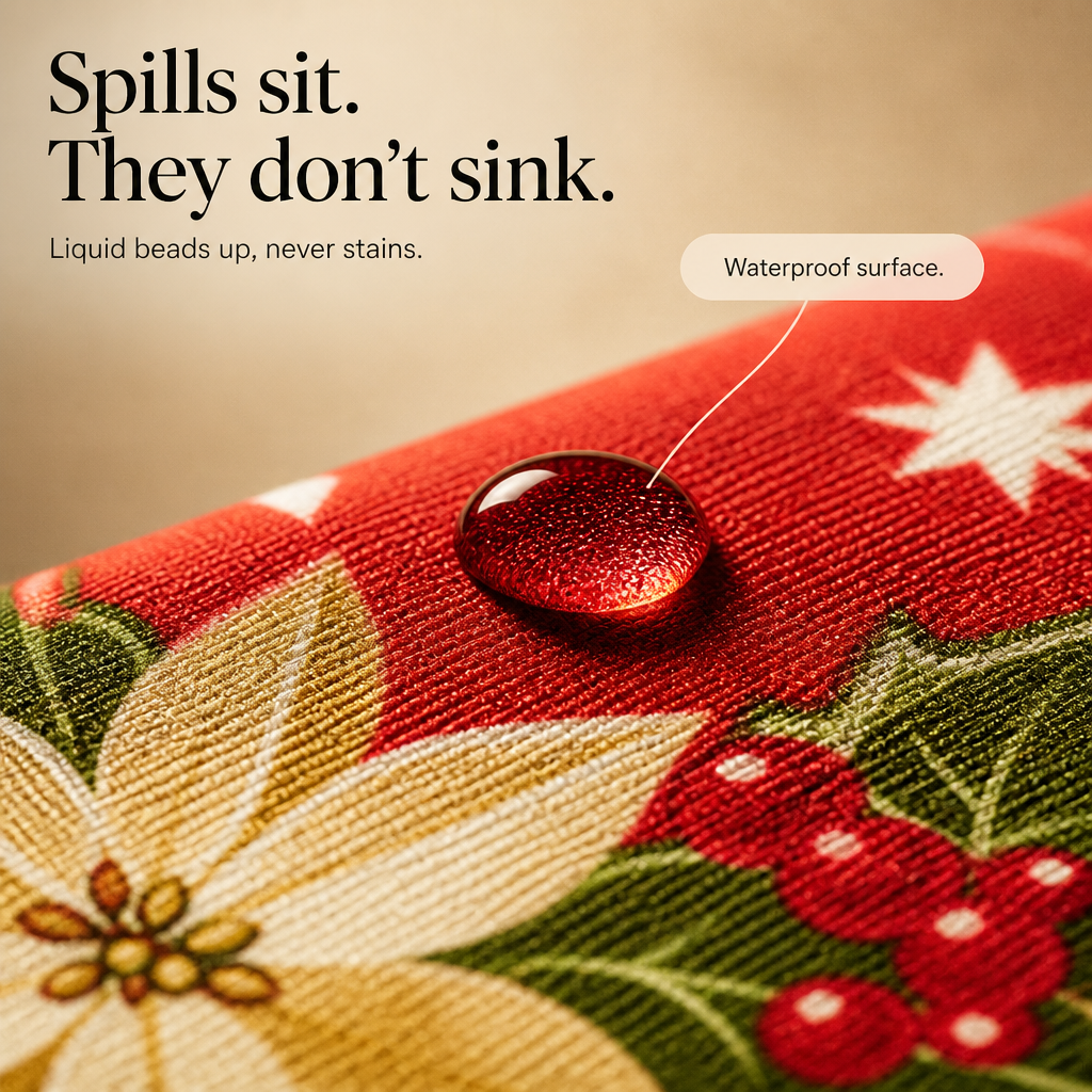 Red Holiday Print Tablecloth, view 8
