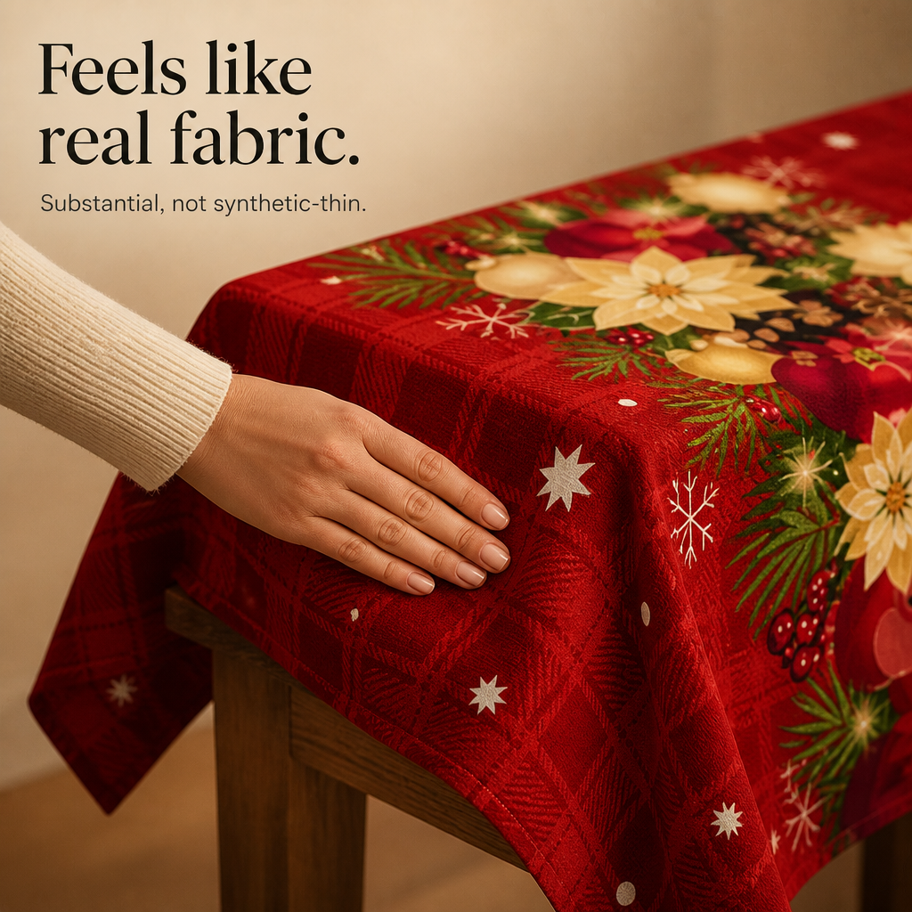 Red Holiday Print Tablecloth, view 9