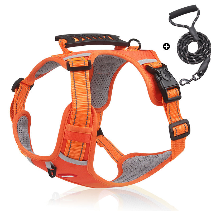 Reflective Dog Harness in orange with rope
