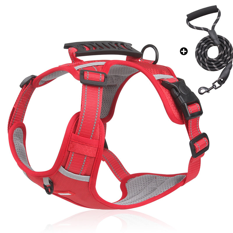 Reflective Dog Harness in red with rope