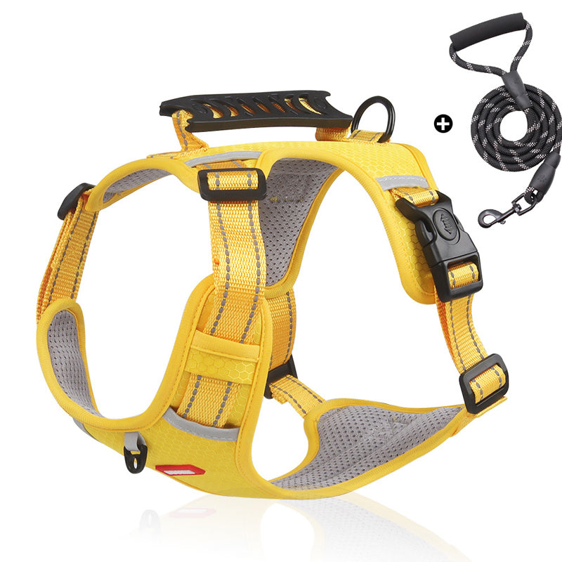 Reflective Dog Harness in yellow with rope