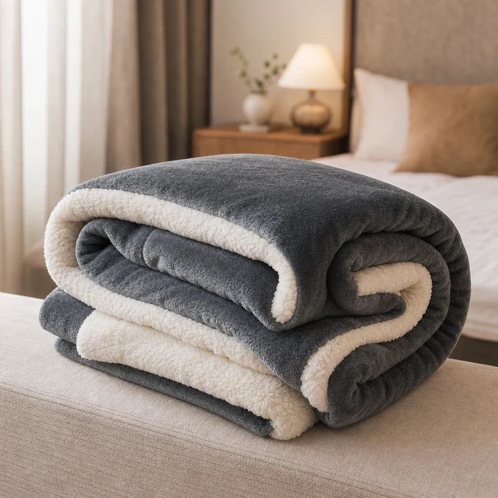 Reversible Sherpa Flannel Throw Blanket, view 1