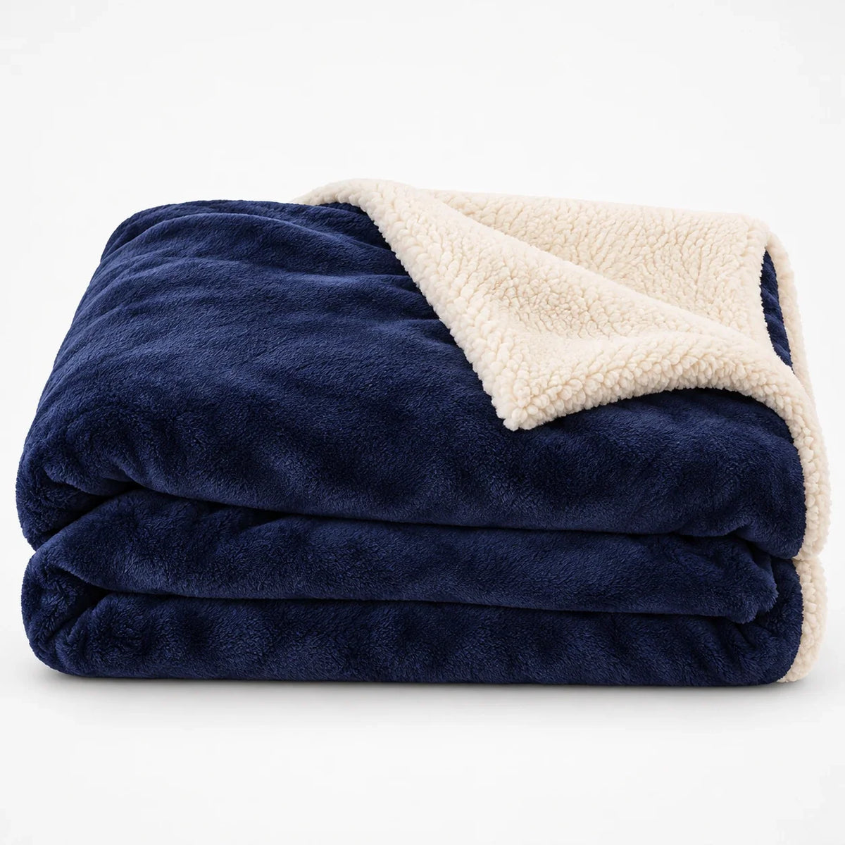 Reversible Sherpa Flannel Throw Blanket, Navy Blue