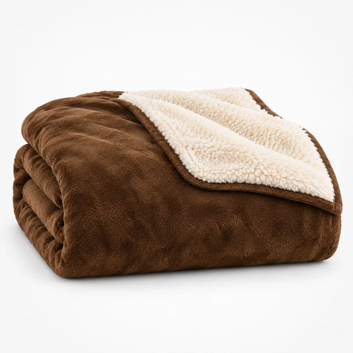 Reversible Sherpa Flannel Throw Blanket, Chocolate Brown