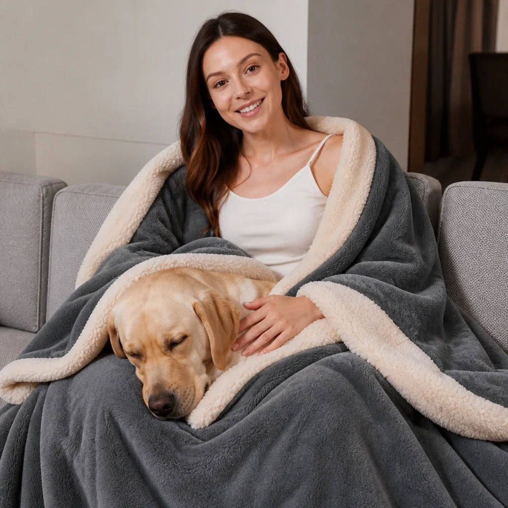 Reversible Sherpa Flannel Throw Blanket, view 4