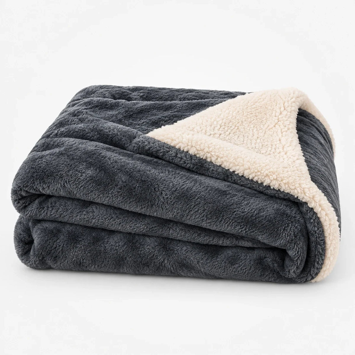 Reversible Sherpa Flannel Throw Blanket, Charcoal Gray