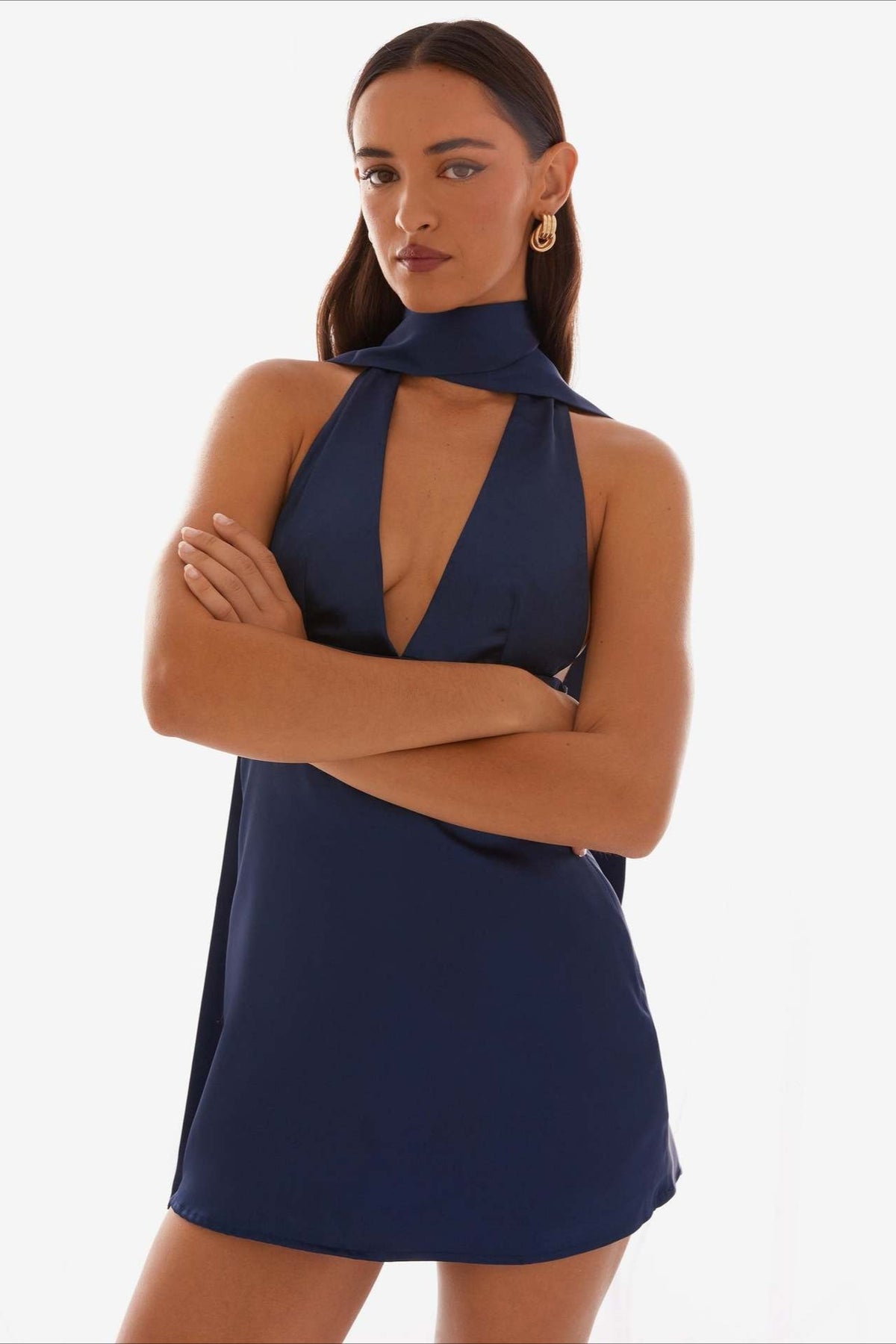 Ribbon Tie V Neck Cocktail Dress, view 8