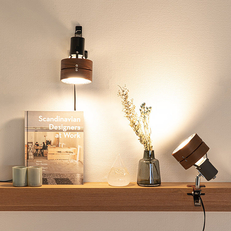 Round Wood Clip Lamp in walnut