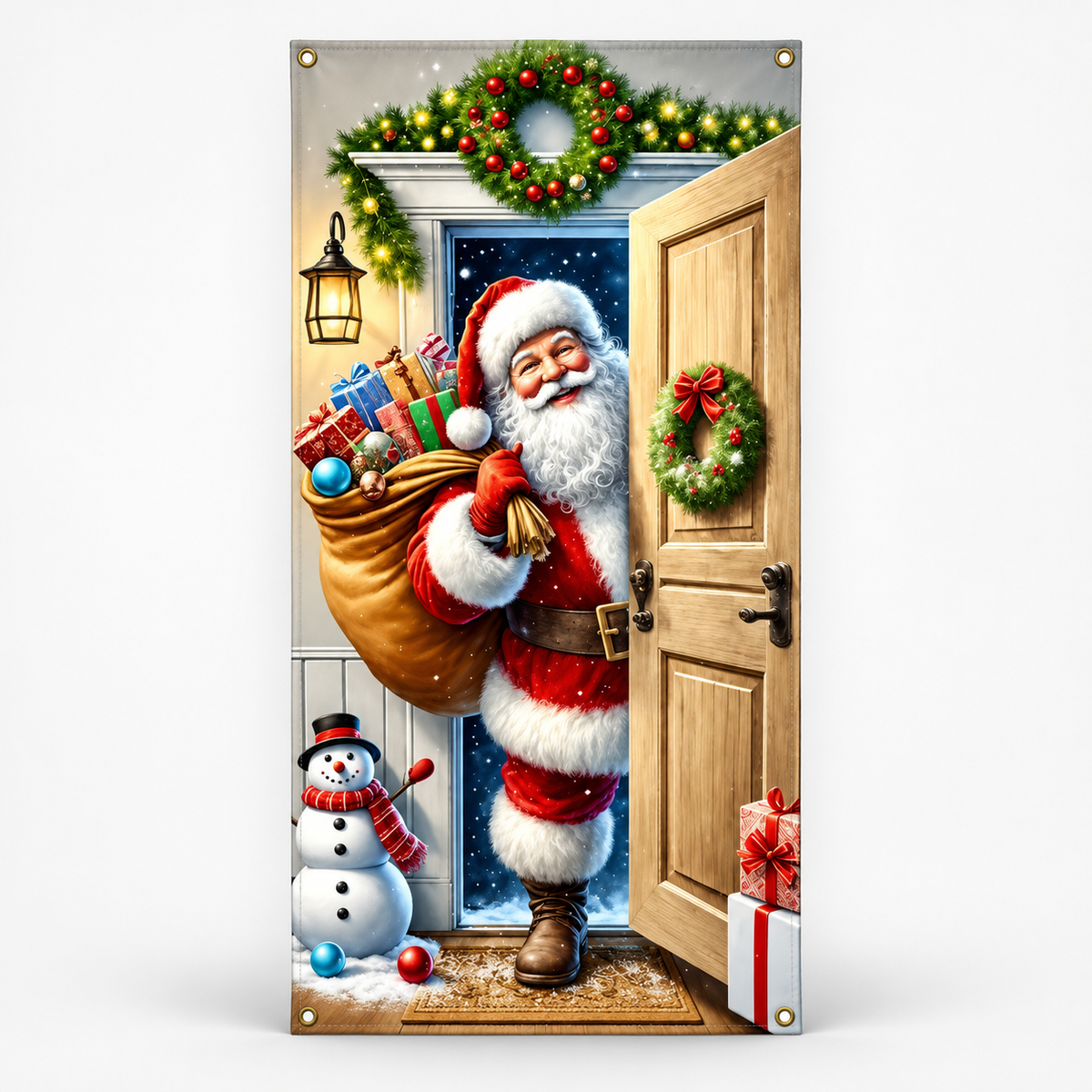 Santa Scene Christmas Door Cover, Santa with Gift Sack