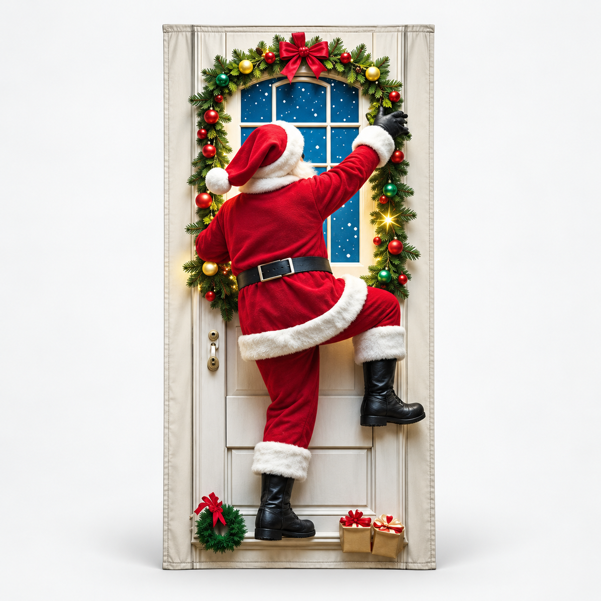 Santa Scene Christmas Door Cover, Santa Climbing Window