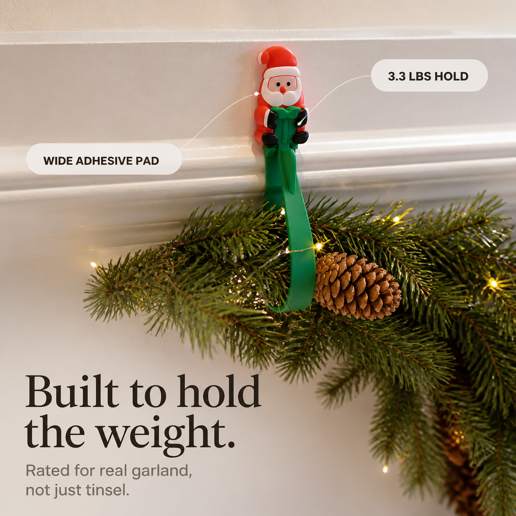 Santa-Shaped Adhesive Wall Hooks, view 5