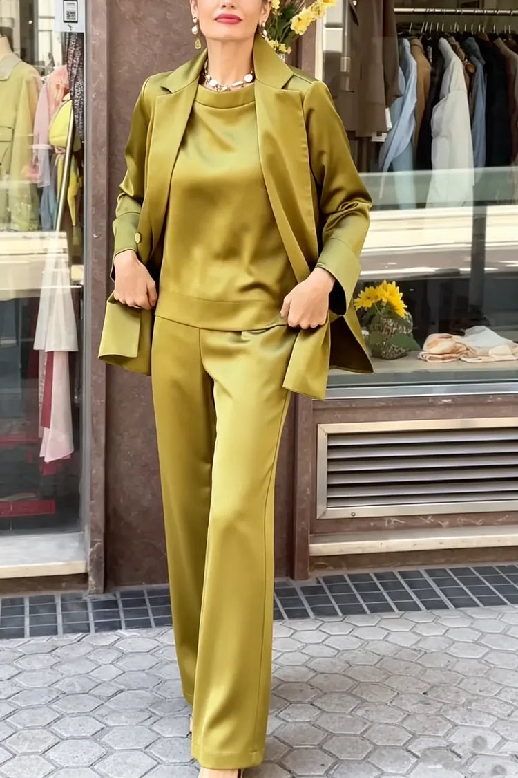 Satin Blazer Top and Wide Leg Pants Set, view 2