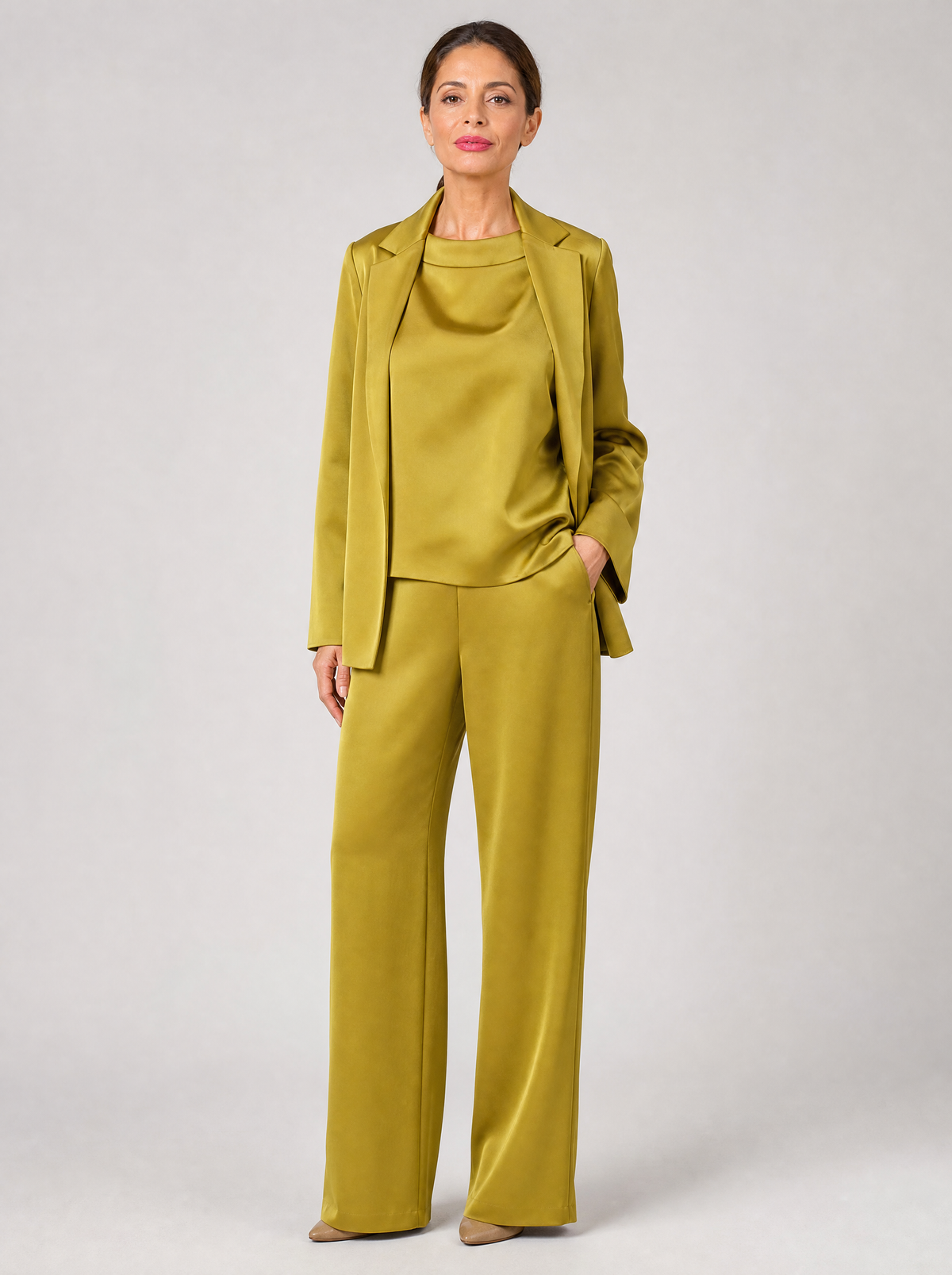 Satin Blazer Top and Wide Leg Pants Set, main photo