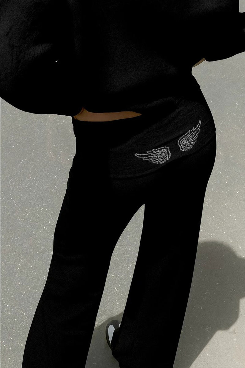 Sequin Wing Hoodie in black pants