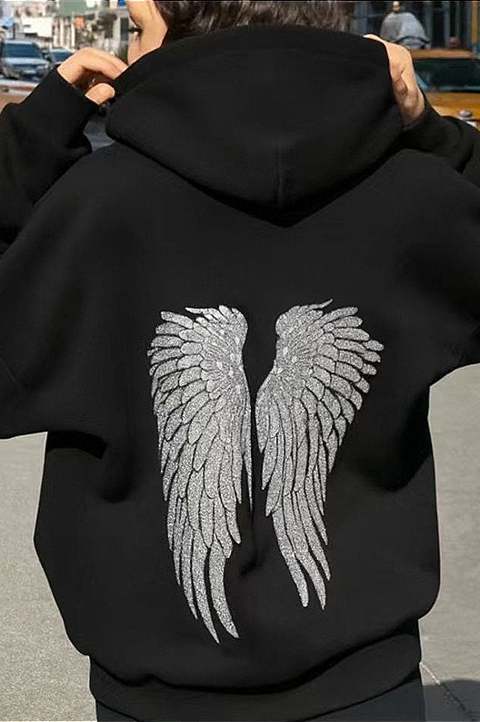 Sequin Wing Hoodie in black