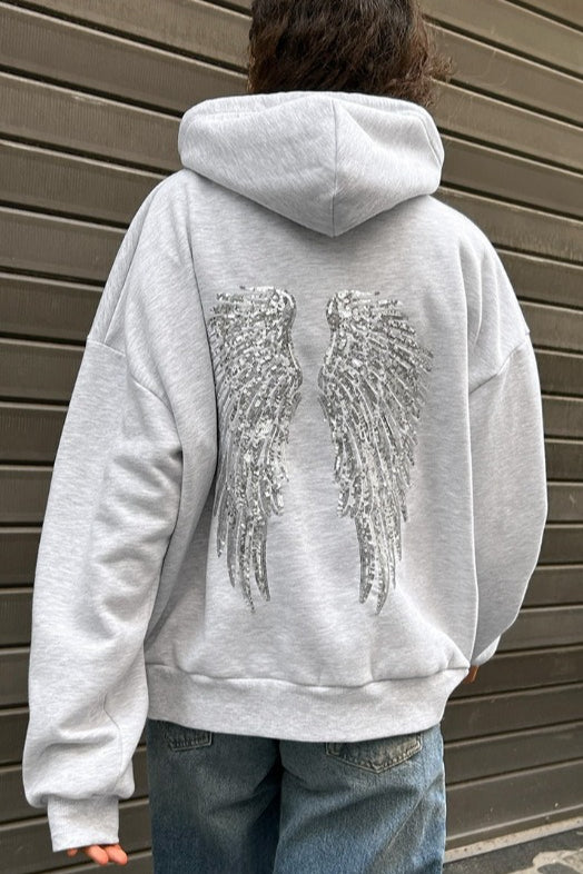 Sequin Wing Hoodie in grey