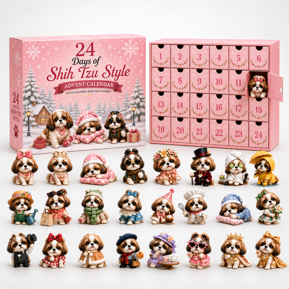 24-Day Shih Tzu Figurine Advent Calendar, Shih Tzu Style