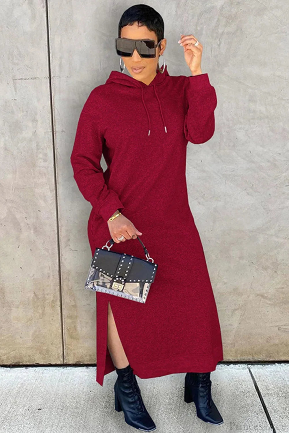 Slit Hem Hoodie Dress, view 1