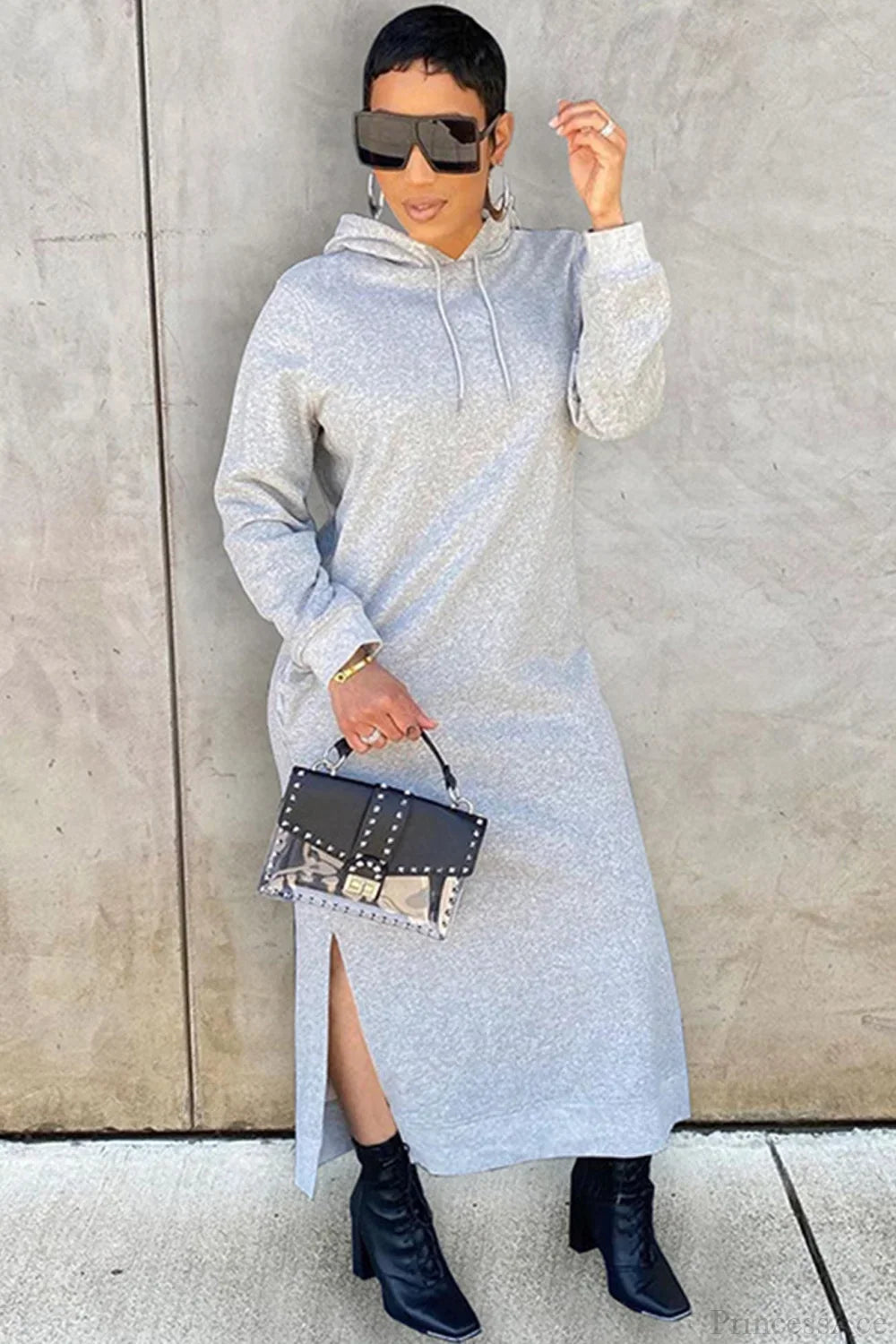 Slit Hem Hoodie Dress, view 3