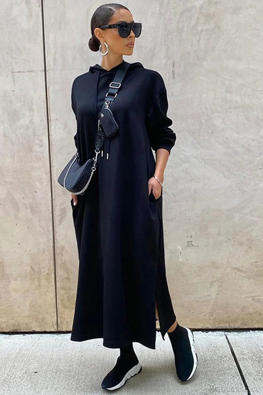 Slit Hem Hoodie Dress, view 5