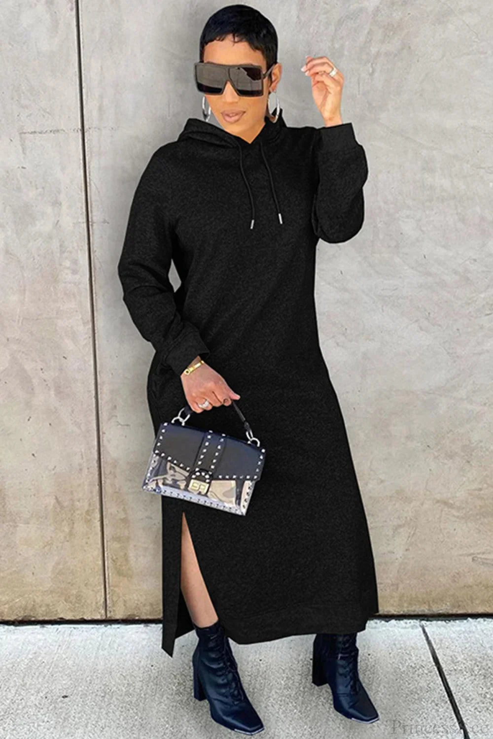 Slit Hem Hoodie Dress, view 6