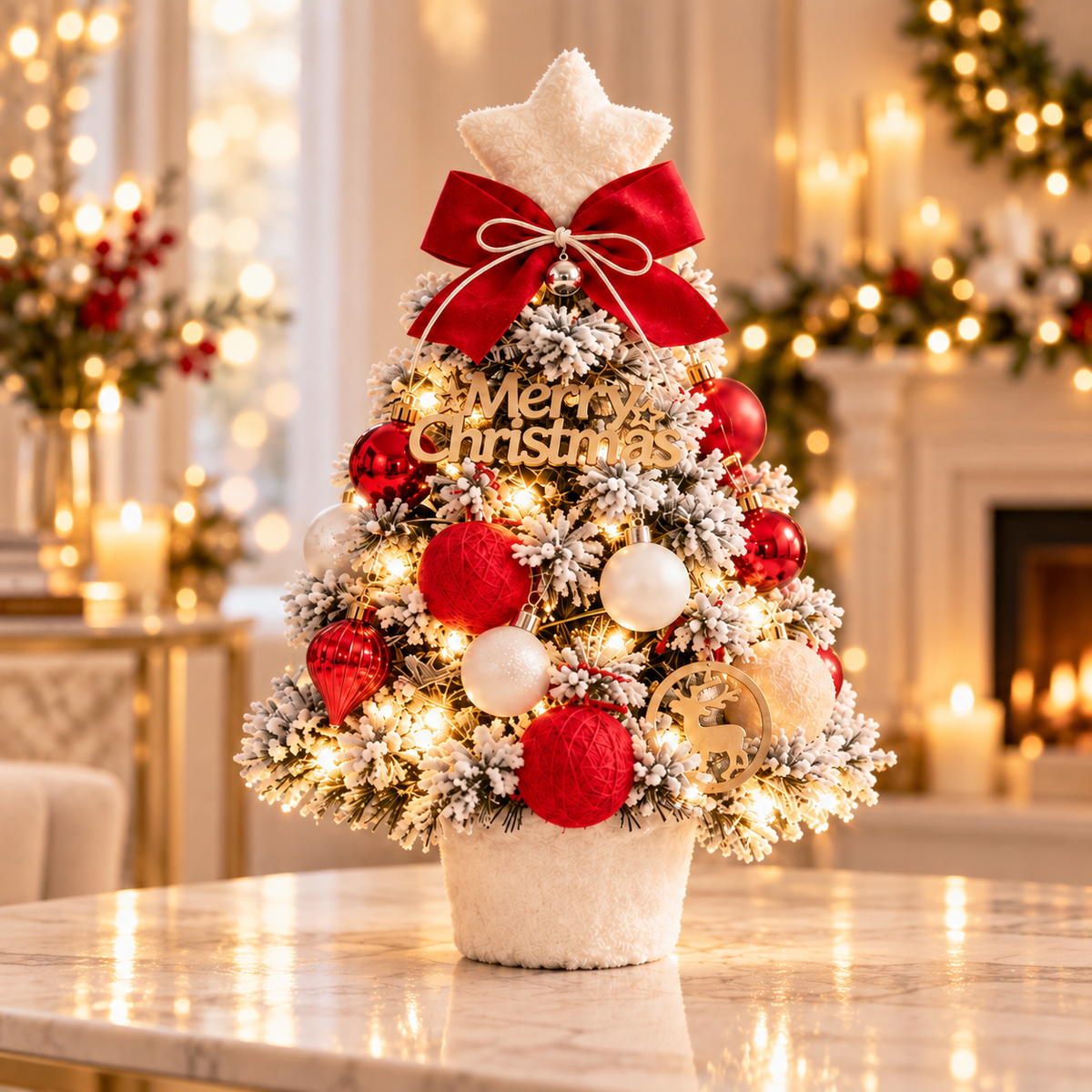 Snow-Flocked Tabletop Christmas Tree, view 1